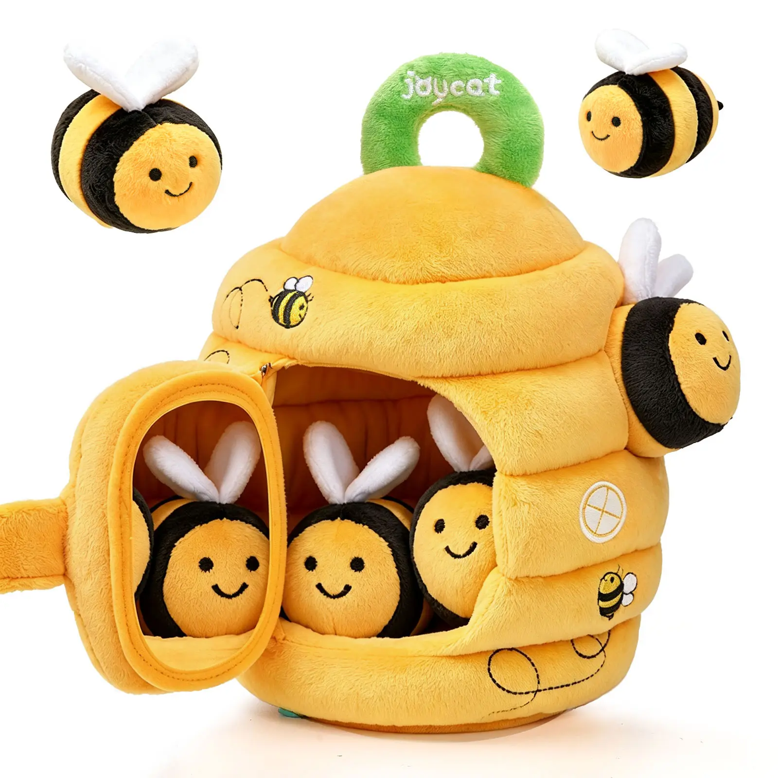 JoyCat Baby Toys 6-12 Months, Soft Bee Treehouse Unisex Sensory Toy Set - 5 Bees/Squirrels, Rattle, Crinkle Paper, Squeaker, Mirror, Busy Montessori Soft Toys for Toddlers 0-3 Years Old - Gifts for Baby