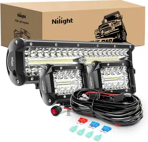 Nilight LED Light Bar Set, 12 Inch 300W Triple Row Spot Flood Combo Work Driving Lamp, 2 Pcs 4 inch 60 W with Wiring Harness for Off road ATV Boat Lighting lightbar