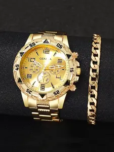 Men's Fashion Business High End Watch, Quartz, Alloy Case & Band, Round Analog Face, Non-Rechargeable Battery, Perfect Gift for Boyfriend Father, Watch Bracelet