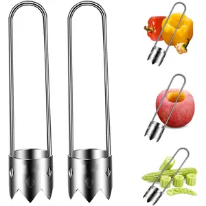 Red Bell Pepper Seed Corer, Stainless Steel Fruit Vegetable Quick Corers and Cave Tools