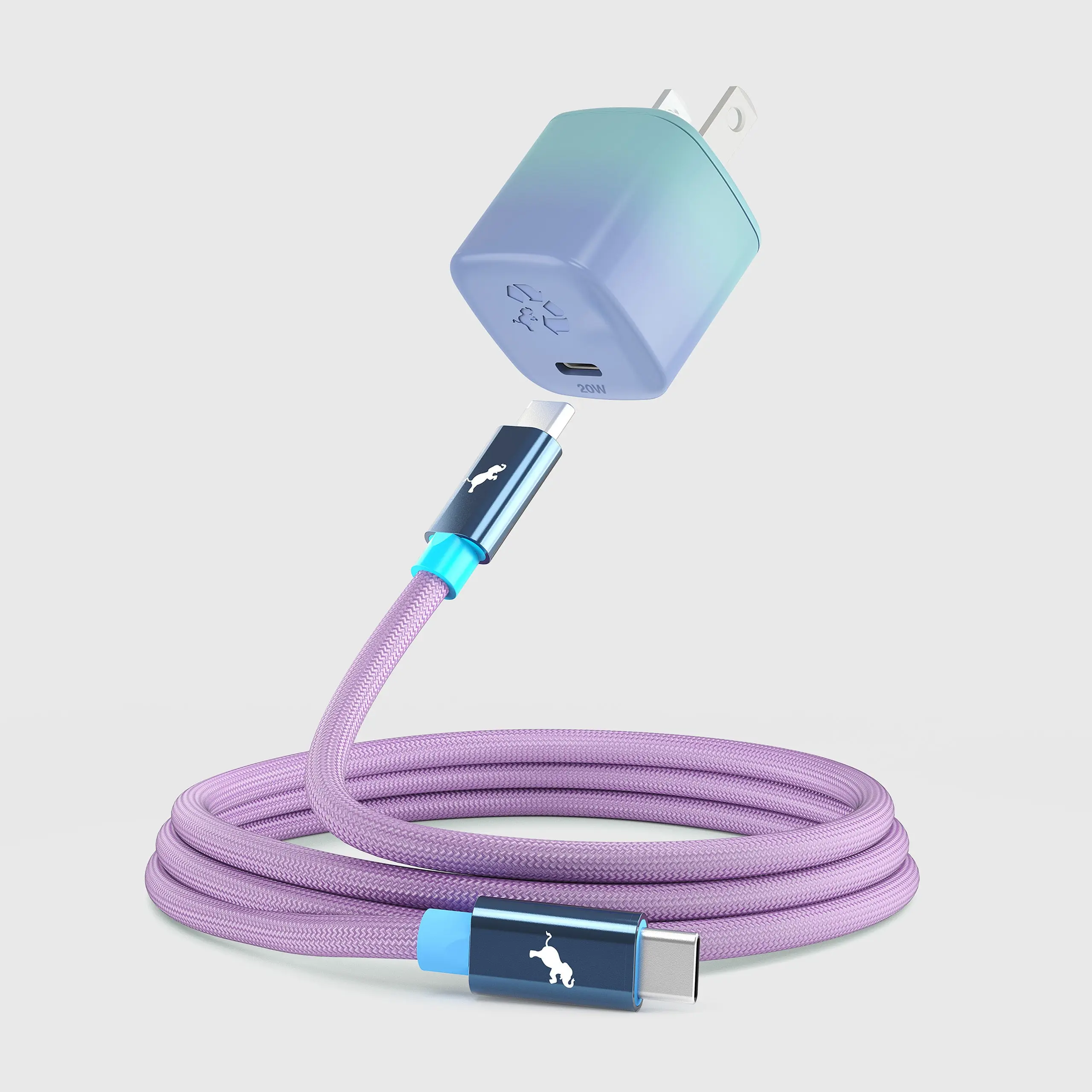 Nimble WALLY SubNano 20W Bundle - Colored Fast Charging Set - 20W Wall Plug & Braided USB-C Cable Set - No PFAS or Phthalates - Ultra Durable