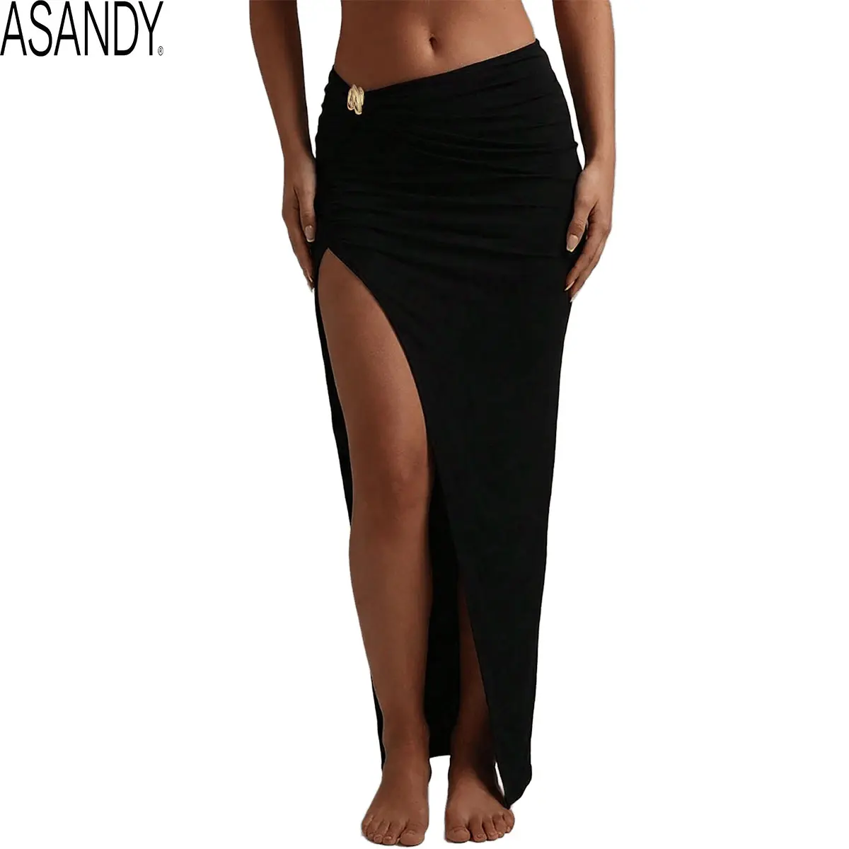 ASANDY Women's High-Waist Ruched Side-Split Bodycon Long Pencil Sport Skirt, for Yoga Workouts, Casual Daily Wear, Athletic Skirt, Workout Skirts