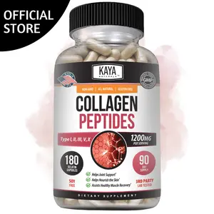 Kaya Naturals Multi Collagen Peptides Complex Capsules for Women and Man, Vital for Hair, Skin, Nails, and Anti-Aging, Types I, II, III, V, X 1200mg  180ct Dietary Supplement