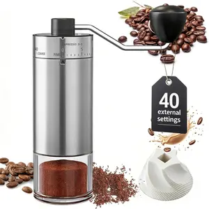 Manual Coffee Grinder 40 External Adjustable Settings Ceramic Conical Burr Stainless Steel Hand Coffee Bean Grinder Portable Coffee Mill for Espresso Pour Over French Press Camping Travel