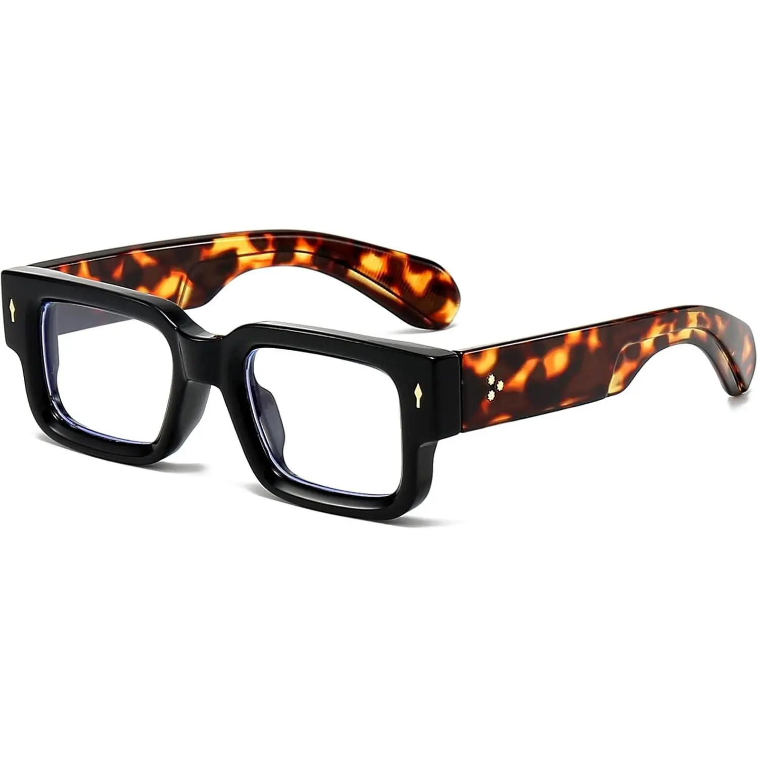 Square Thick Frame Glasses for Women Men Chunky Rectangle Blue Light Glasses Non Prescription Eyeglasses
