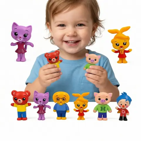 6pcs Soft Vinyl Action Figures Set - Cute Clown & Animal Friends Mix & Match Minis, Kids Toys with Nature Theme, Unisex Birthday Gift, Birthday Party Decorations, Collectibles, Cupcake Toppers