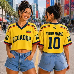 Custom Ecuador Soccer Crop Top Jersey, Personalized Ecuador Shirt, Ecuador Jersey with Name, Yellow Soccer Shirt, Ecuador Fan Gift