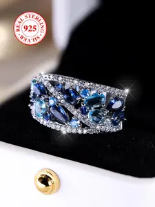 S925 Sterling Silver Fashion Artificial Gemstone Decorated Ring, Vintage Engagement Ring, Elegant Jewelry for Women for Party, Daily Clothing Decor, Trendy All-match & Exquisite Jewelry for Birthday Gift