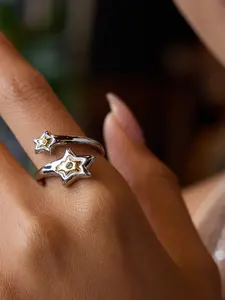 Ladies Ring With Gold And Silver Color Combination Water Diamond Meteor Adjustable Opening 18k Gold Plating Anti Allergy Designer Style Trendy Hip Hop Combination Stackable Statement Rings