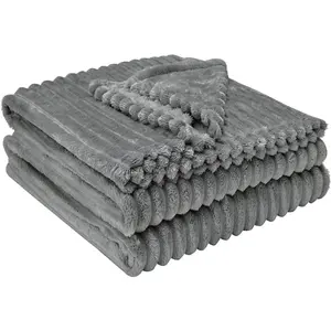 Throw Blanket for Couch - Flannel Fleece 3D Striped Ribbed Bed Blanket.Super Soft for Girls,Teacher Gifts Room Home Dorm (Grey, Throw(50"x60"))