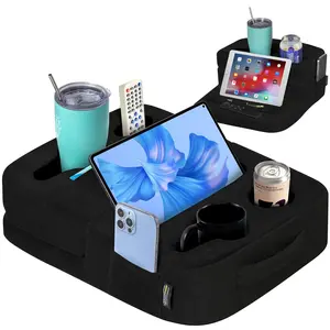 TabCouchCaddy - Couch Cup Holder Tray & Tablet Pillow Stand - Bed, Couch Caddy, Sofa, RV & Car - Holds Drinks, Snacks, Remotes, Phones, Tablet - iPad, Galaxy Tab Compatible | Bed Cup Holder (Black)