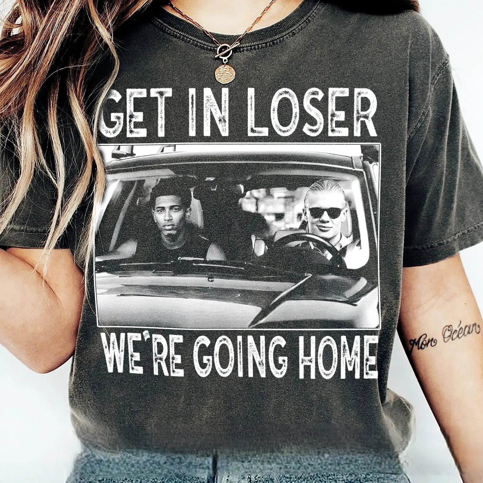 Comfort Colors Erling Haaland Jude Bellingham T-Shirt, Get In Loser We're Going Home T-Shirt, Vintage Football Meme T-Shirt, Gift for Fans
