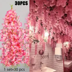 30-Piece Artificial Wisteria Flowers Hanging Decoration Set, Synthetic Vine for Ceiling Covering, Perfect for Home Events, Weddings,Festivals, Decorative Flowers