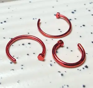 1pc Red Plated Surgical Steel Nose Hoop 16g-18g-20g, 5/16", 3/8", 8mm, 10mm