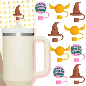 Harry Potter Straw Cap Protector Set, DIY Cartoon Silicone Accessories for Glass Stainless Steel Water Cups, Dustproof Cover Kit
