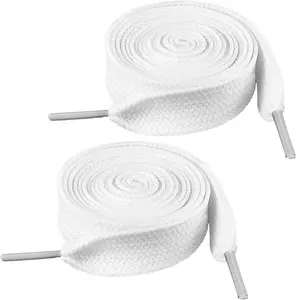 2 Pairs  White Shoe Laces for Sneakers, 3/4'' 2cm Wide Thick White Athletic Shoelaces,  Inch Flat Long Shoe Strings 120cm Shoestring for Adult Men Women