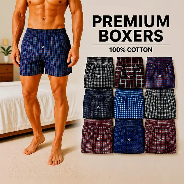 6 Pack Mens Premium Boxers 100% Cotton Underwear Trunk Plaid Shorts Size S~3XL