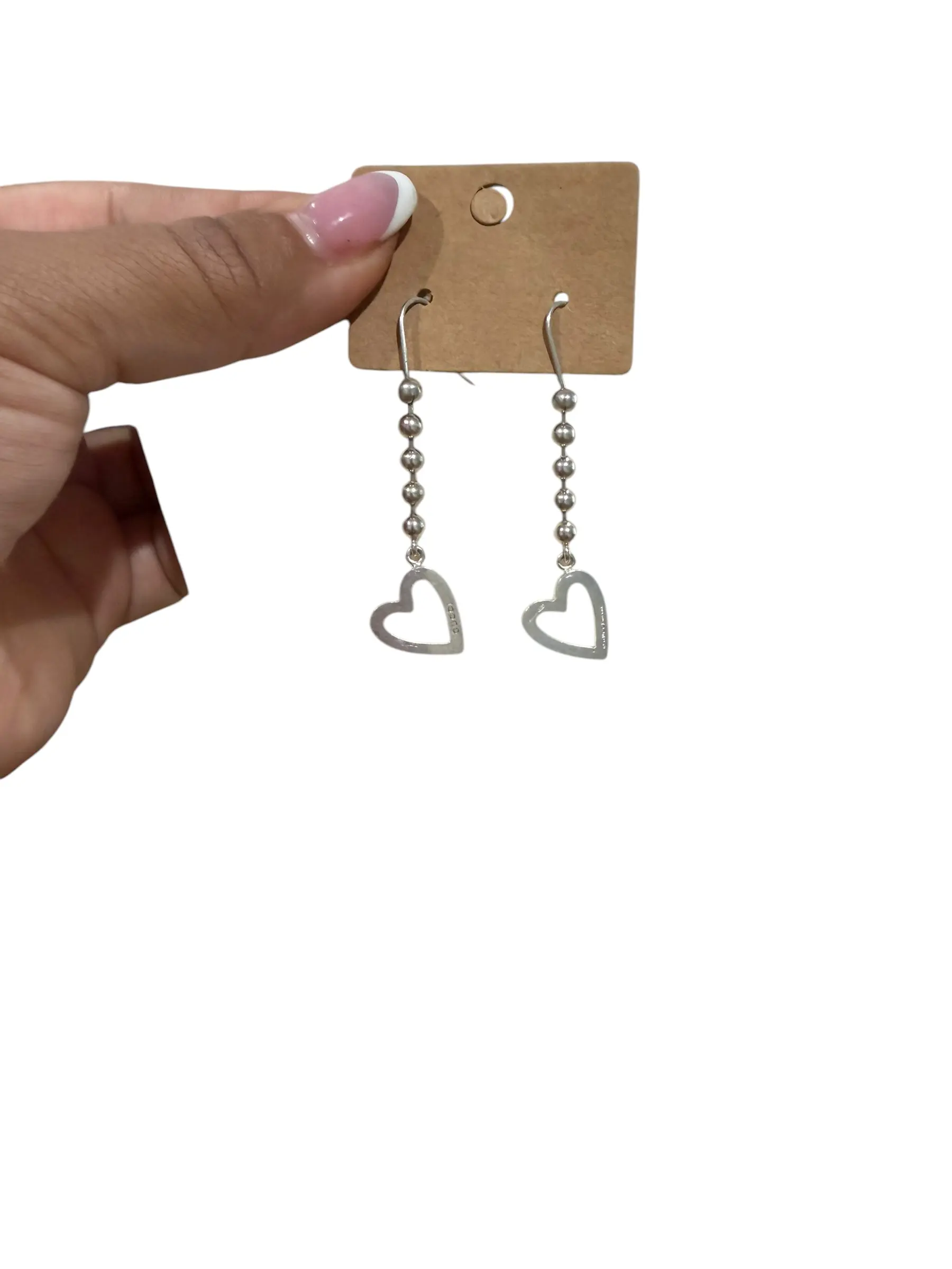 Pre-owned Gucci Heart Silver Ballchain Earrrings Perfect for Daily Use