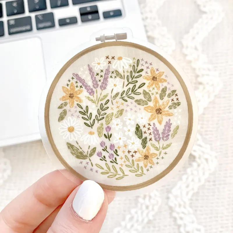 Elyse Breanne Design Removable Print Embroidery Hoop Decorative Sticker - 2.75x2.75in Waterproof Vinyl Aesthetic Sticker, Car & Bottle Safe, Dishwasher Safe, Low Residue Lift, Swap Anytime Home Decor