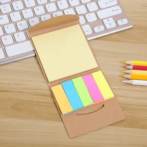 Kraft Paper Folded Memo Pad, Large Sticky Notes + Five Color Strips, Office Tear-Off Note Stickers (5 Colors, 20 Sheets Each, Total 120 Sheets)