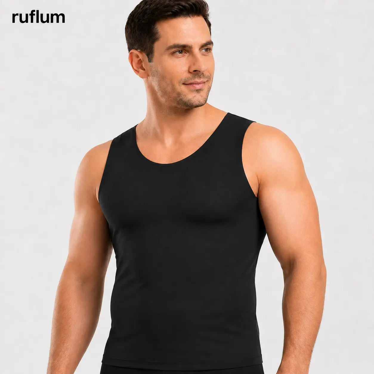 【ruflum】Men Compression Shapewear Tank Top Seamless Undershirts Bionic Targeted Tummy Support Eliminate Man Boobs X-Shape Back Stretch Posture Correction Breathable Mesh Fabric Basic Menswear for Special Events Business Dating Sports Gym, Holiday Gift
