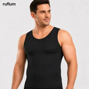 【ruflum】Men Compression Shapewear Tank Top Seamless Undershirts Bionic Targeted Tummy Support Eliminate Man Boobs X-Shape Back Stretch Posture Correction Breathable Mesh Fabric Basic Menswear for Special Events Business Dating Sports Gym, Holiday Gift
