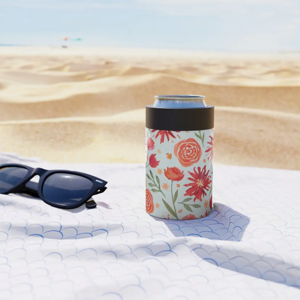 Red Flower Burst Can Cooler/Koozie