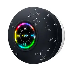 Waterproof Speaker Portable Suction Cup with LED Lights Rechargeable Bluetooth-compatible for Home Bathroom Outdoor Shower Black Wireless Speaker hands-free