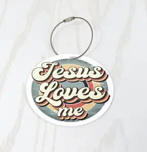 Jesus Loves Me Circle Bag Tag - Religious Christian Kids Decor - Young Mother Bag Tag - Bible Verse