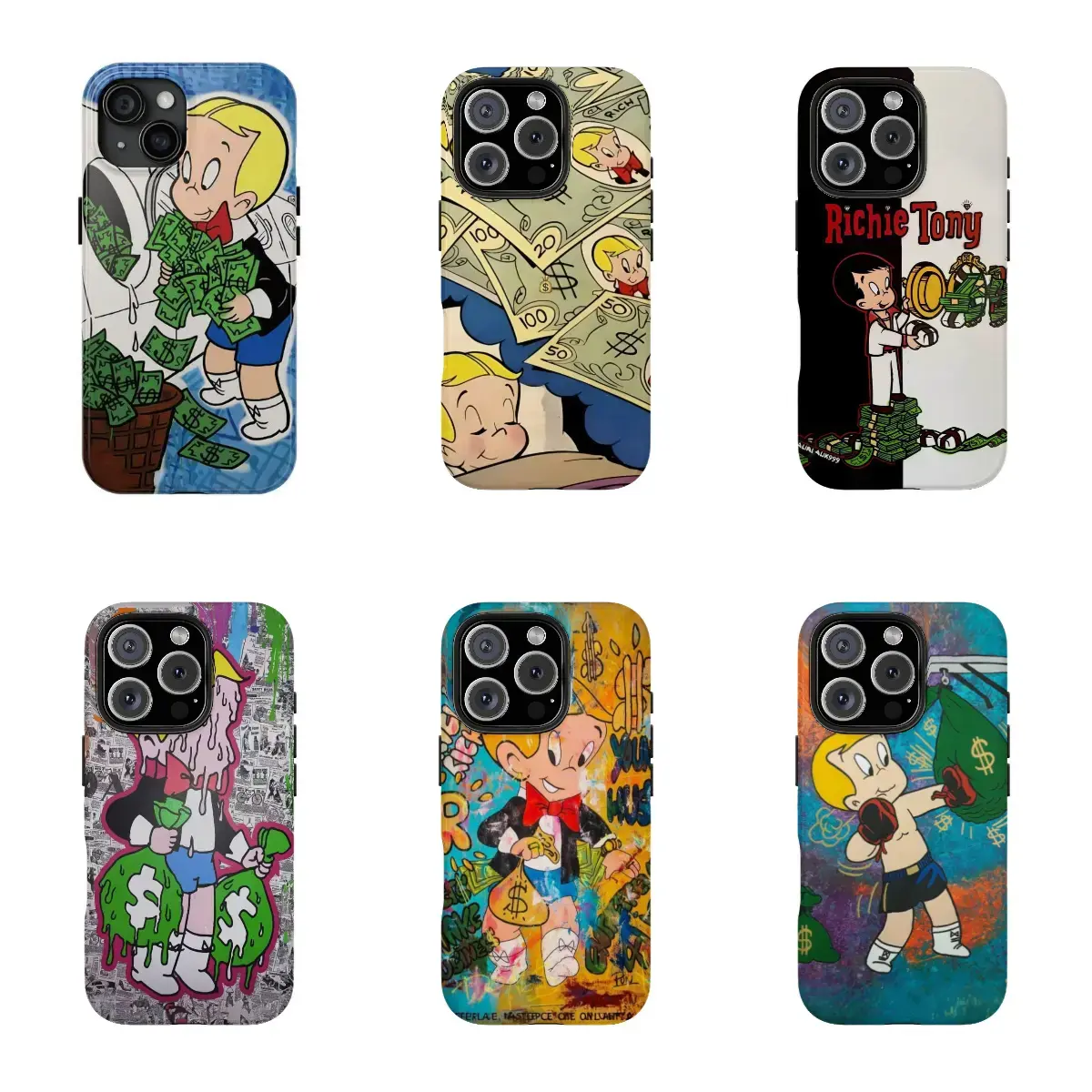 Customized RICHIE RICH Cartoon Wealthy Boy Protective Phone Case - 2-Piece Durable Hard Cover with Rubber Liner, Shockproof Protection, Nostalgic Classic TV Fan Merch, Quirky Pop Culture Aesthetic, Resistance for iPhone 17 Pro Max,16,15,14,13,12,11 Plus,