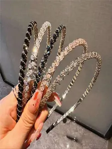 Women's Crystal Rhinestone Headband Set, Anti-Slip Beaded Hair Band, Daily Wear Summer Hair Accessories, Travel Beauty Tool, Simple Hair Decorations