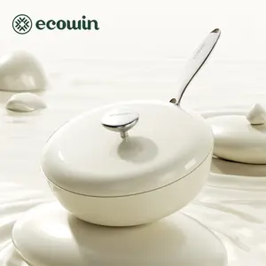 Ecowin Oval-Shaped Ceramic Wok 1,000-2,000 ml Premium Aluminum with Durable 2-Layer Paint Coating, Scratch & Corrosion Resistant, White Oil-Based Finish