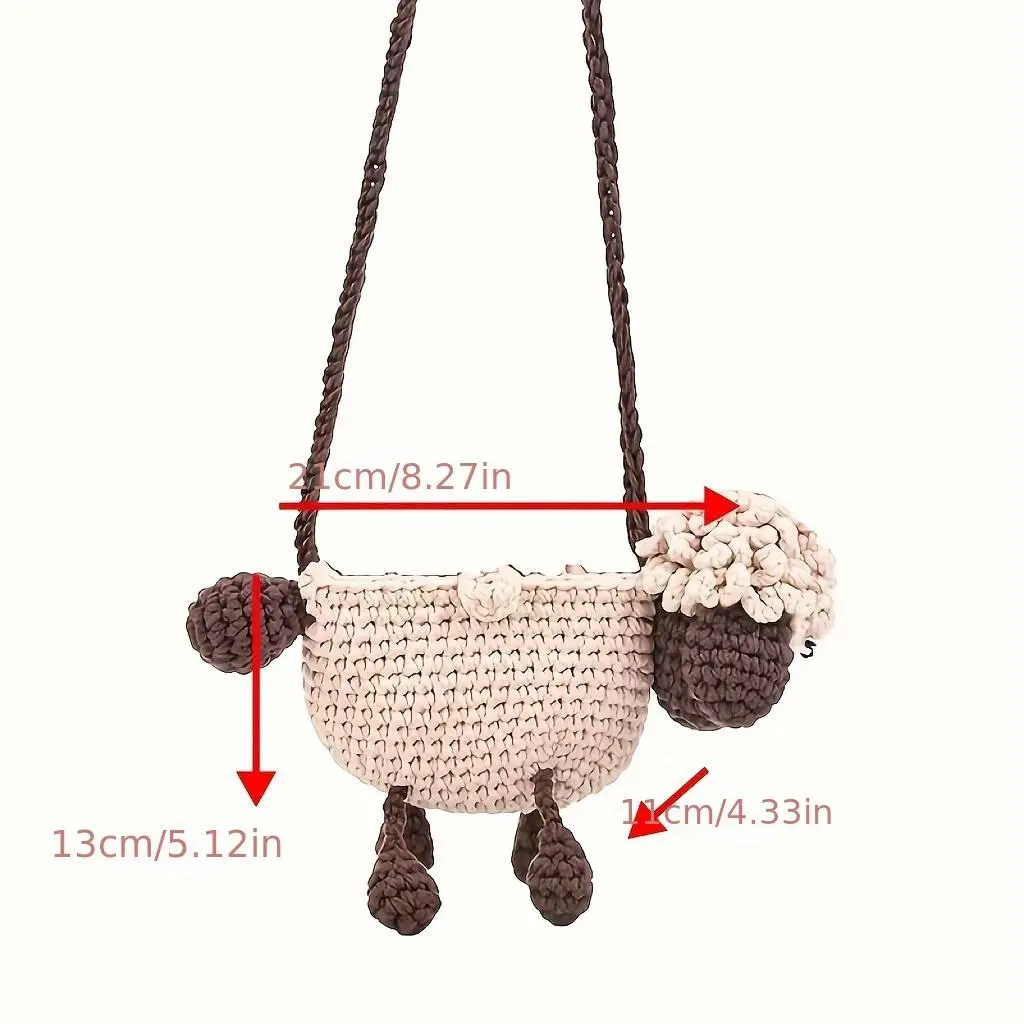 Women's Kawaii Sheep-Shaped Hand-Woven Crossbody Bag with Soft Texture, Crochet Strap & Cute Knitted Coin Purse for Eid Al-Adha, Purses Crossbody Bag, Crossbody Bags