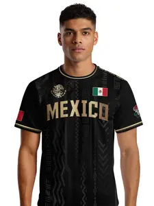 Mexico Gold National Emblem Soccer Jersey, All over Print Casual Style for All Seasons, Fitted Long Length for Ultimate Comfort