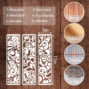 12 Pack Crafts Wall Floral Stencils, Stencils for Painting, Reusable Leaf Texture Border Template, Furniture Cake Decorative for DIY Wood Wall Card Scrapbook Canvas Paper Fabric