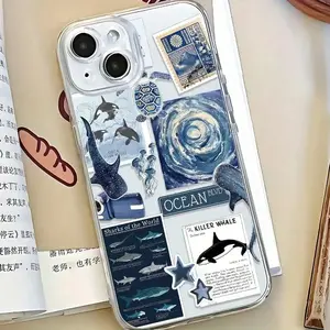 A Blue Ocean Style Whale Orca Shark Pattern Transparent Shockproof Phone Case for iPhone 17 Air/16 Plus/15 Pro Max/14 Pro/13/12/11/XS Max/X, Perfect Gift for Family, Friends, Lovers, Girlfriends, Best Choice for Holidays TMZB24