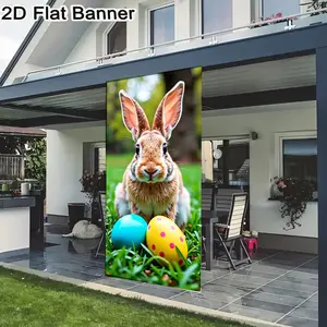 2D flat banner, 1pcBrown Rabbit with White Accents & Easter Eggs Decor, Spring Greenery Background Easter Decorations for TikTok Videogalentines party decor, valentine day decor, decorations for valentines day