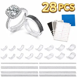 28PCS Invisible Ring Size Adjuster With Polishing Cloth, Ring Size Reducer for Loose Rings, Adjustable Ring Spacer, Fits Any Ring, Comfortable Non-Slip Solution and Ring Sizer Pack