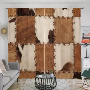 Cow Print Curtain, 2 Counts Farm Retro Print Door Curtain, Pole Pockets for Easy Hanging, Semi Blackout for Privacy Protection, Suitable for Bedroom, Living Room, Kitchen, Bathroom, Study