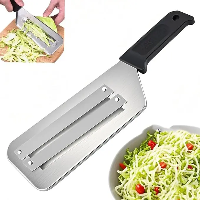 2026 Upgraded Stainless Steel Cabbage Cutter & Vegetable Slicer – Multifunctional Cortador de Repollo for Shredded Cabbage, Sauerkraut, Carrots & More, with Silicone Finger Grips (Black)