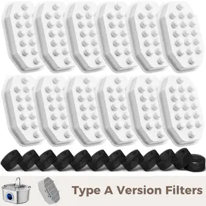 Neareal 12 Pack Version A Oval Cat Water Fountain Replacement Filters & Pre-Filter Sponges for 108oz/3.2L Stainless Steel Pet Water Fountain Springtok Triple Filtration System