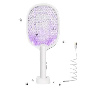 Electric Fly Swatter 4000V Bug Zapper Racket Dual Modes Mosquito Killer with Purple Mosquito Light Rechargeable for Indoor Home Office Backyard Patio Camping