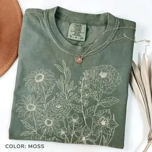 Comfort Colors Vintage Pressed Flowers TShirt, Boho Cottagecore Tshirt, Botanical Floral Tee, Wildflowers T-Shirt, Gift for Gardener Floral Tee Top
