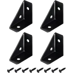 4 count Angle Corner Brackets 38mm x 38mm, Cold Rolled Steel Braces Joining Support with Screws for Desk Bed Edge (Black)