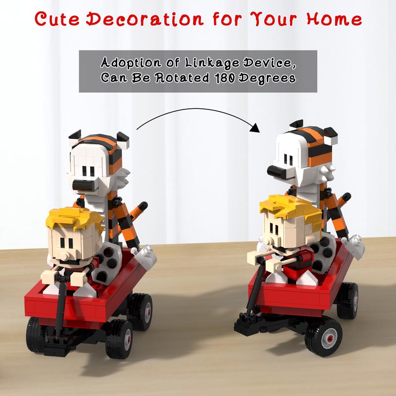 TENHORSES Boy and Tiger Adventure Blocks Set 358PCS with Rotatable Wheels Interactive Car Figure Compatible with Legos for Boys Girls Adults