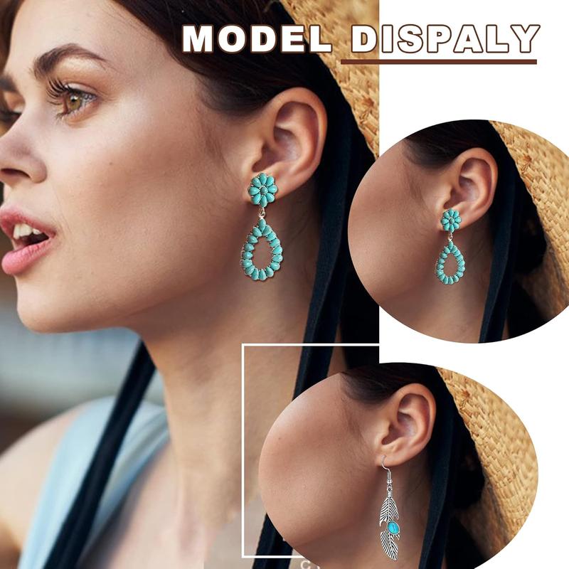 1Set Bohemian Western Style Synthetic Turquoise Necklaces, Earrings, Rings, Bracelets, Women'S Jewelry Sets, Daily Vacations, Outdoor Parties, Wearing Jewelry, Mother'S Holiday Gifts