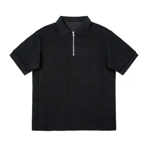 Mens Textured Half Zip Polo Shirt, Breathable Short Sleeve Golf Casual Tee for Men