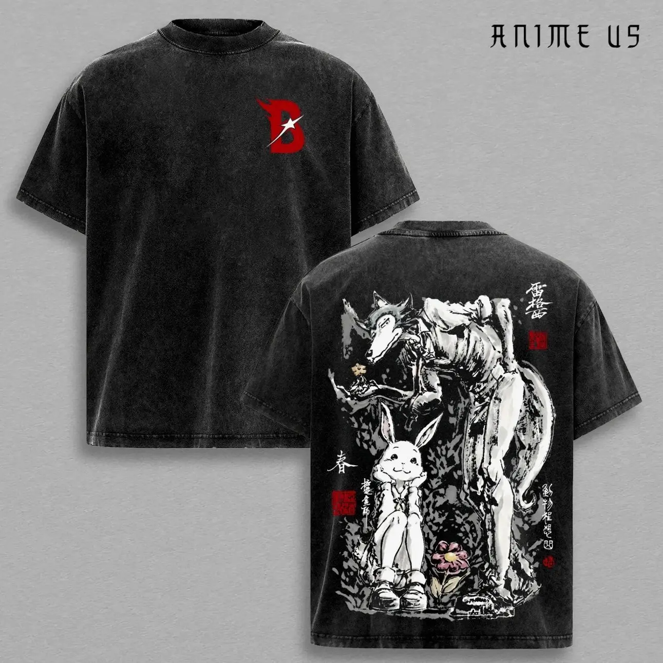 Legoshi Haru Beastars Graphic T Shirt, Anthropomorphic Wolf Anime Tee, Manga Japanese Style Shirt, Acid Washed Oversized Tee, Streetwear Anime Outfit Men Women 2HQ