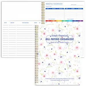 A4 Bill Paying Organizer with Quick Pocket System Monthly Overview Debt Tracker 180gsm Thick Paper Waterproof Cover Twin-Wire Binding Elegant Floral Design