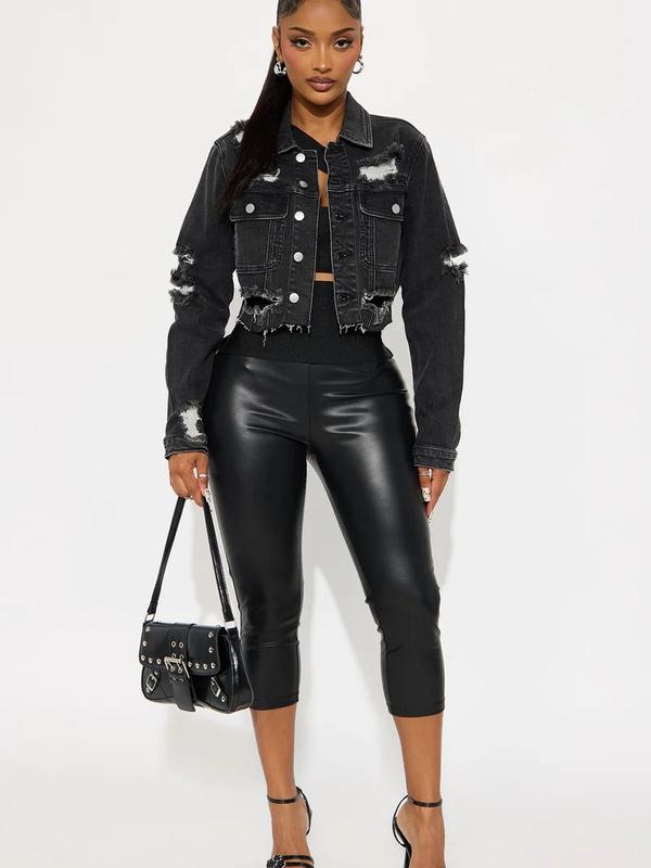 All Torn Up Crop Denim Jacket - Black Wash